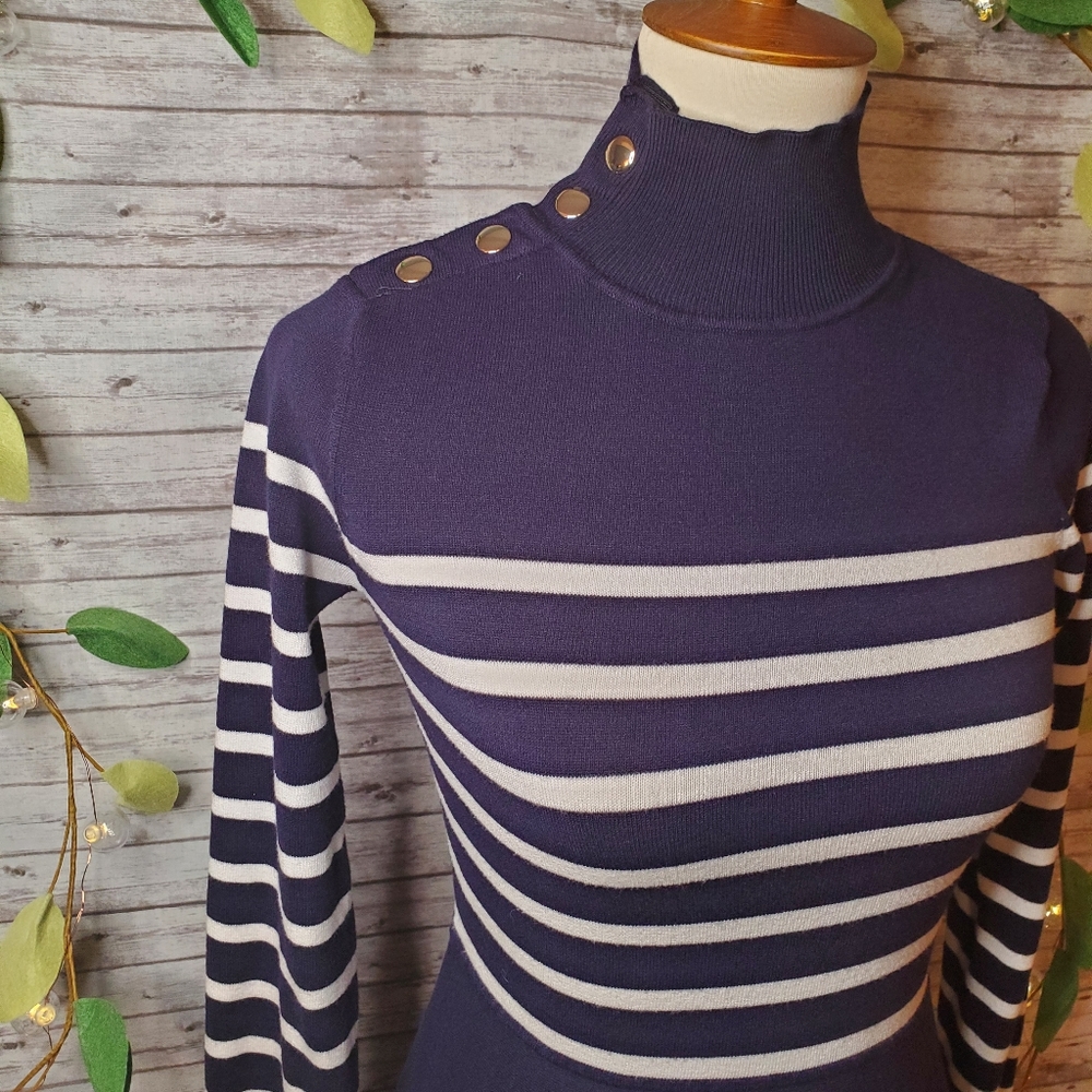 Eliza J mock neck striped fit & flare dress - Picture 4 of 9